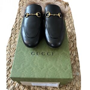 Gucci Princetown Lambswool Lined Mules - Black Leather (Full Set). Ladies Sz 38